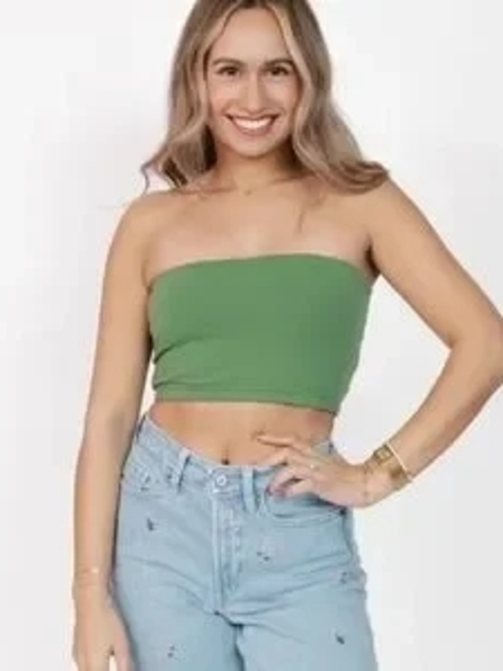 SMASH + TESS Green Strapless Tube Top - Women's Crop Top